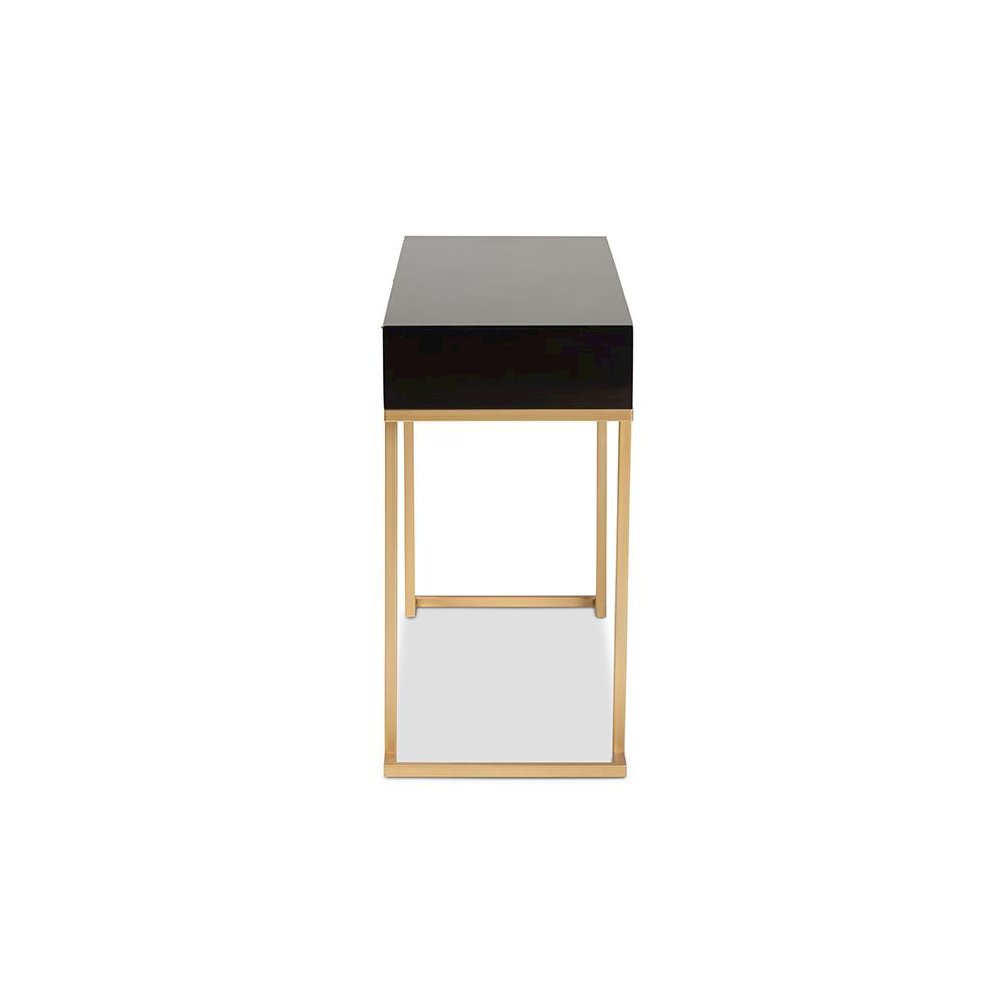 Black Finished Wood and Gold Metal 2-Drawer Console Table