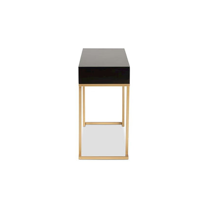 Black Finished Wood and Gold Metal 2-Drawer Console Table