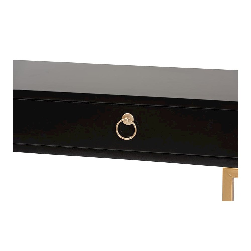 Black Finished Wood and Gold Metal 2-Drawer Console Table