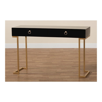 Black Finished Wood and Gold Metal 2-Drawer Console Table