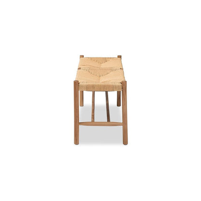 Saura Mid-Century Modern Oak Brown Finished Wood and Hemp Dining Bench