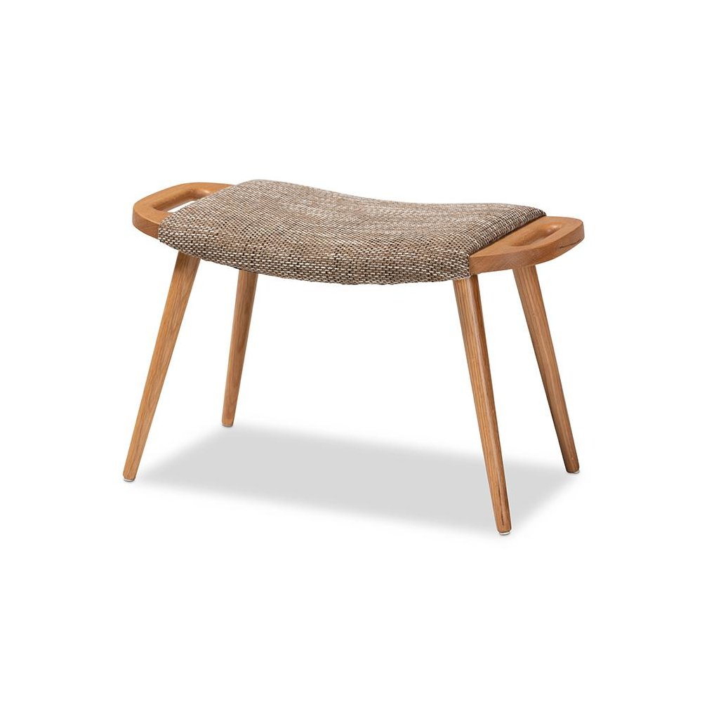 Modern Light Brown Fabric Upholstered and Oak Brown Finished Wood Accent Bench