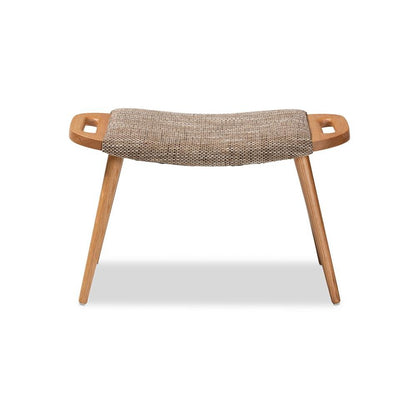 Modern Light Brown Fabric Upholstered and Oak Brown Finished Wood Accent Bench