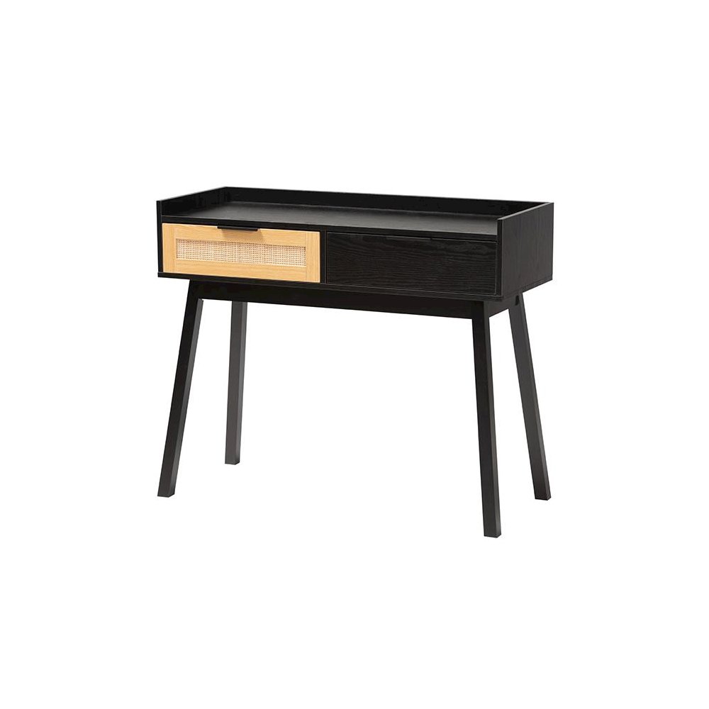 Two-Tone Espresso Brown and Natural Brown Finished Wood 2-Drawer Console Table