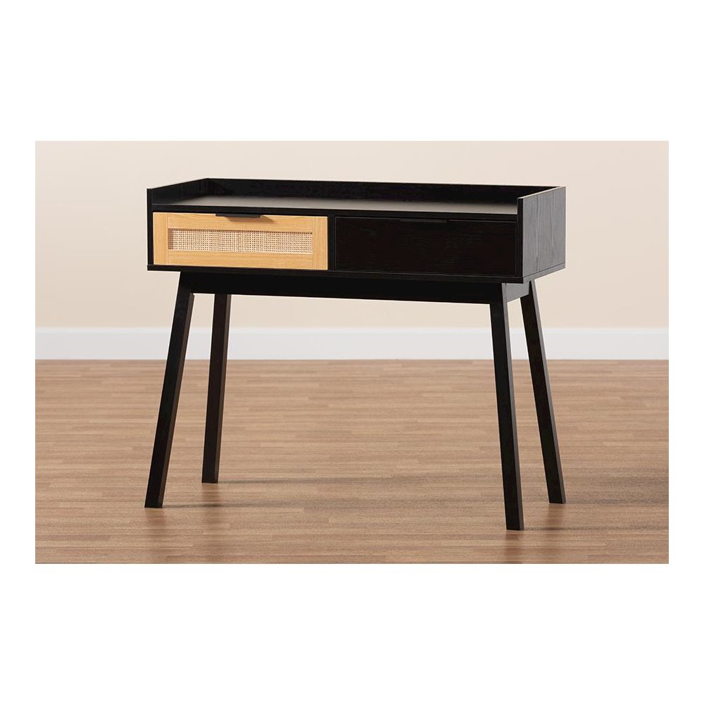 Two-Tone Espresso Brown and Natural Brown Finished Wood 2-Drawer Console Table