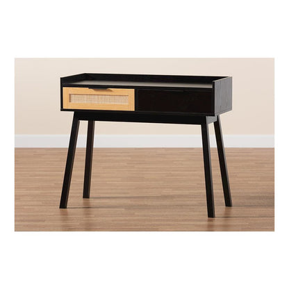 Two-Tone Espresso Brown and Natural Brown Finished Wood 2-Drawer Console Table