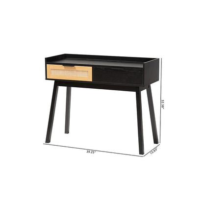 Two-Tone Espresso Brown and Natural Brown Finished Wood 2-Drawer Console Table