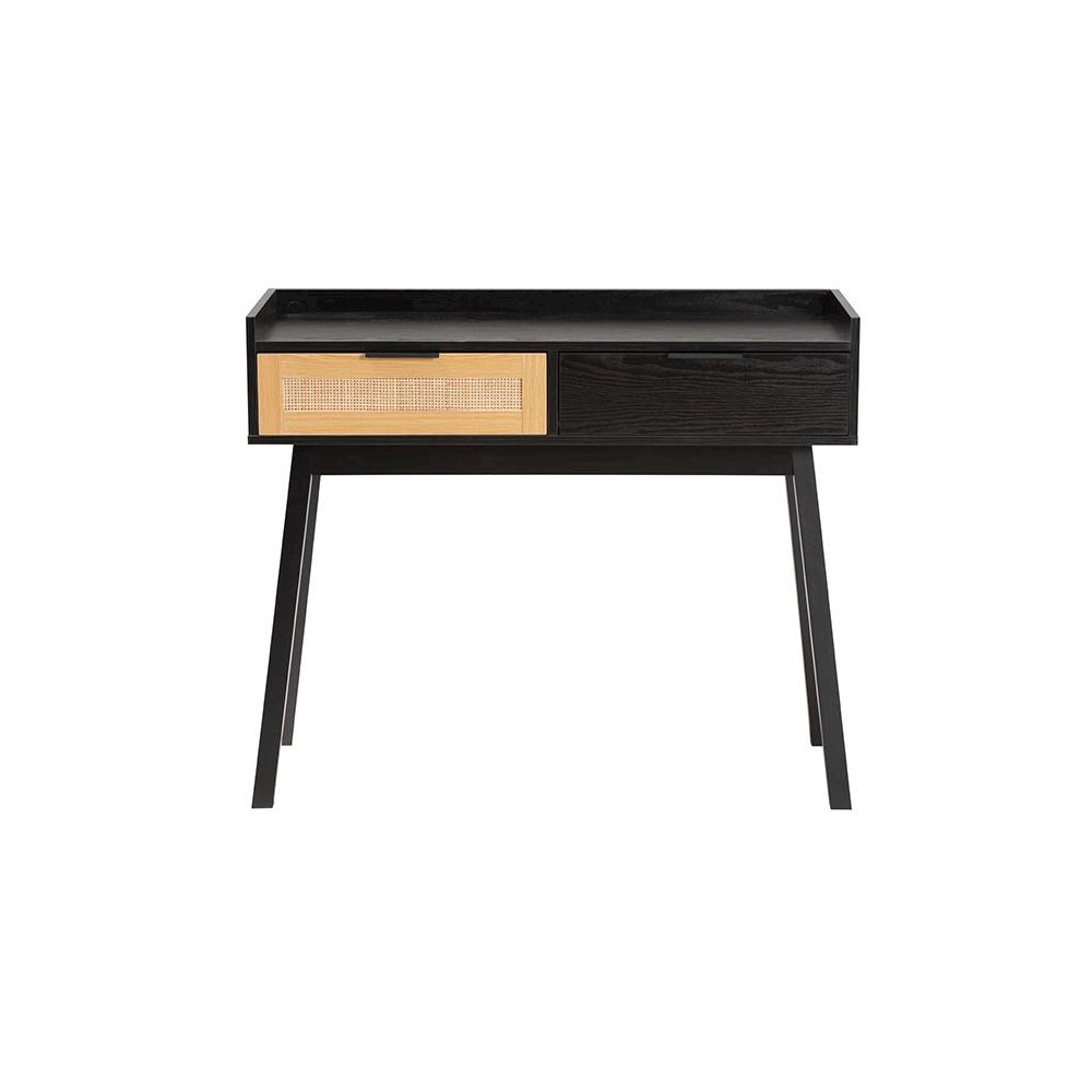 Two-Tone Espresso Brown and Natural Brown Finished Wood 2-Drawer Console Table