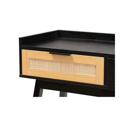 Two-Tone Espresso Brown and Natural Brown Finished Wood 2-Drawer Console Table