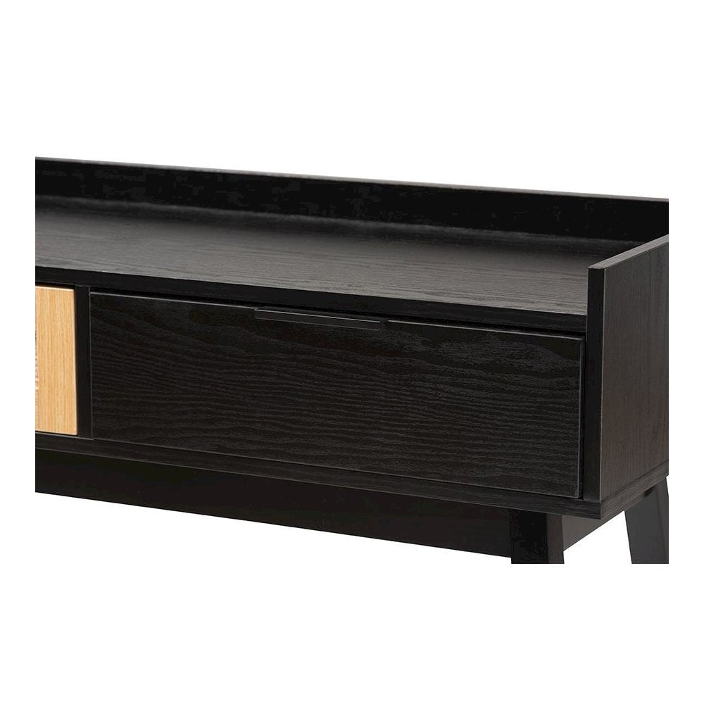 Two-Tone Espresso Brown and Natural Brown Finished Wood 2-Drawer Console Table