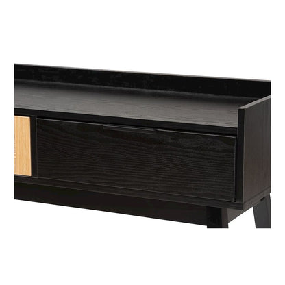 Two-Tone Espresso Brown and Natural Brown Finished Wood 2-Drawer Console Table