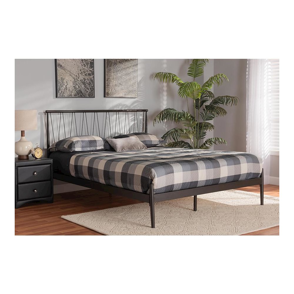 Samir Modern Industrial Black Bronze Finished Metal Full Size Platform Bed