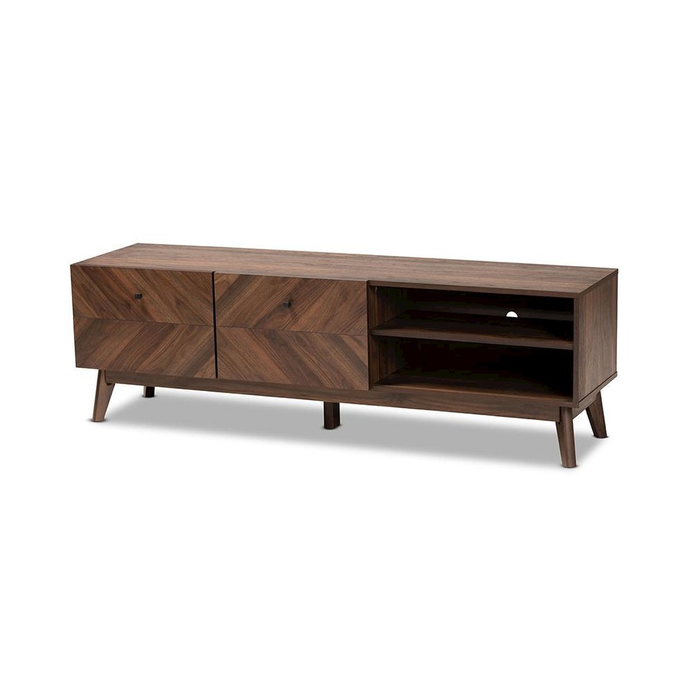 Baxton Studio Hartman Mid-Century Modern Walnut Brown Finished Wood TV Stand