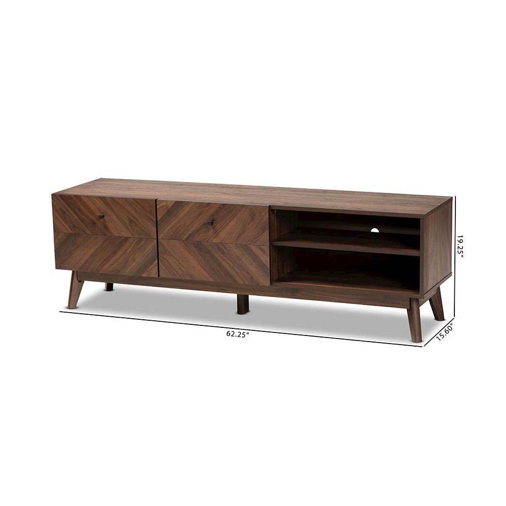Baxton Studio Hartman Mid-Century Modern Walnut Brown Finished Wood TV Stand