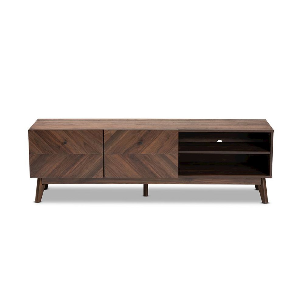 Baxton Studio Hartman Mid-Century Modern Walnut Brown Finished Wood TV Stand
