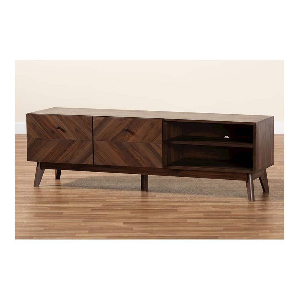 Baxton Studio Hartman Mid-Century Modern Walnut Brown Finished Wood TV Stand