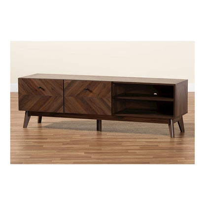Baxton Studio Hartman Mid-Century Modern Walnut Brown Finished Wood TV Stand