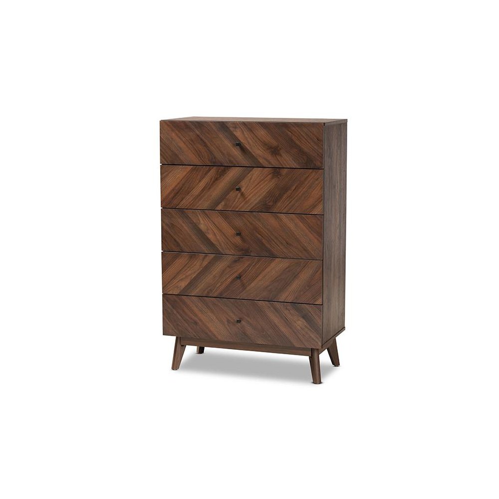 Hartman Mid-Century Modern Walnut Brown Finished Wood 5-Drawer Storage Chest