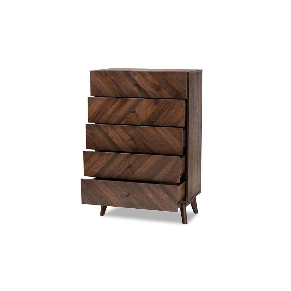 Hartman Mid-Century Modern Walnut Brown Finished Wood 5-Drawer Storage Chest