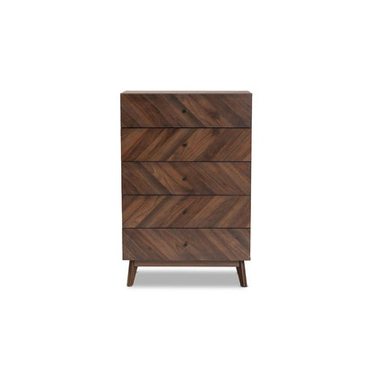 Hartman Mid-Century Modern Walnut Brown Finished Wood 5-Drawer Storage Chest