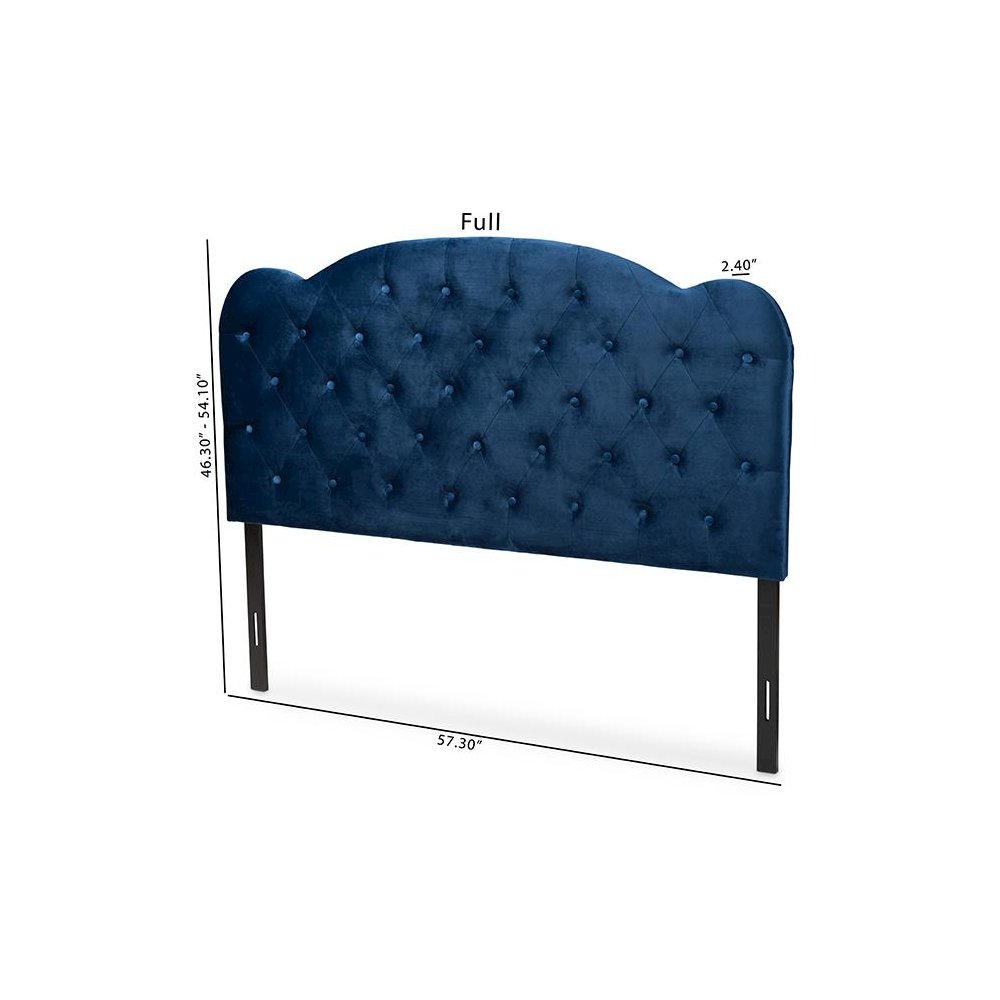 Navy Blue Velvet Fabric Upholstered Queen Size Headboard
