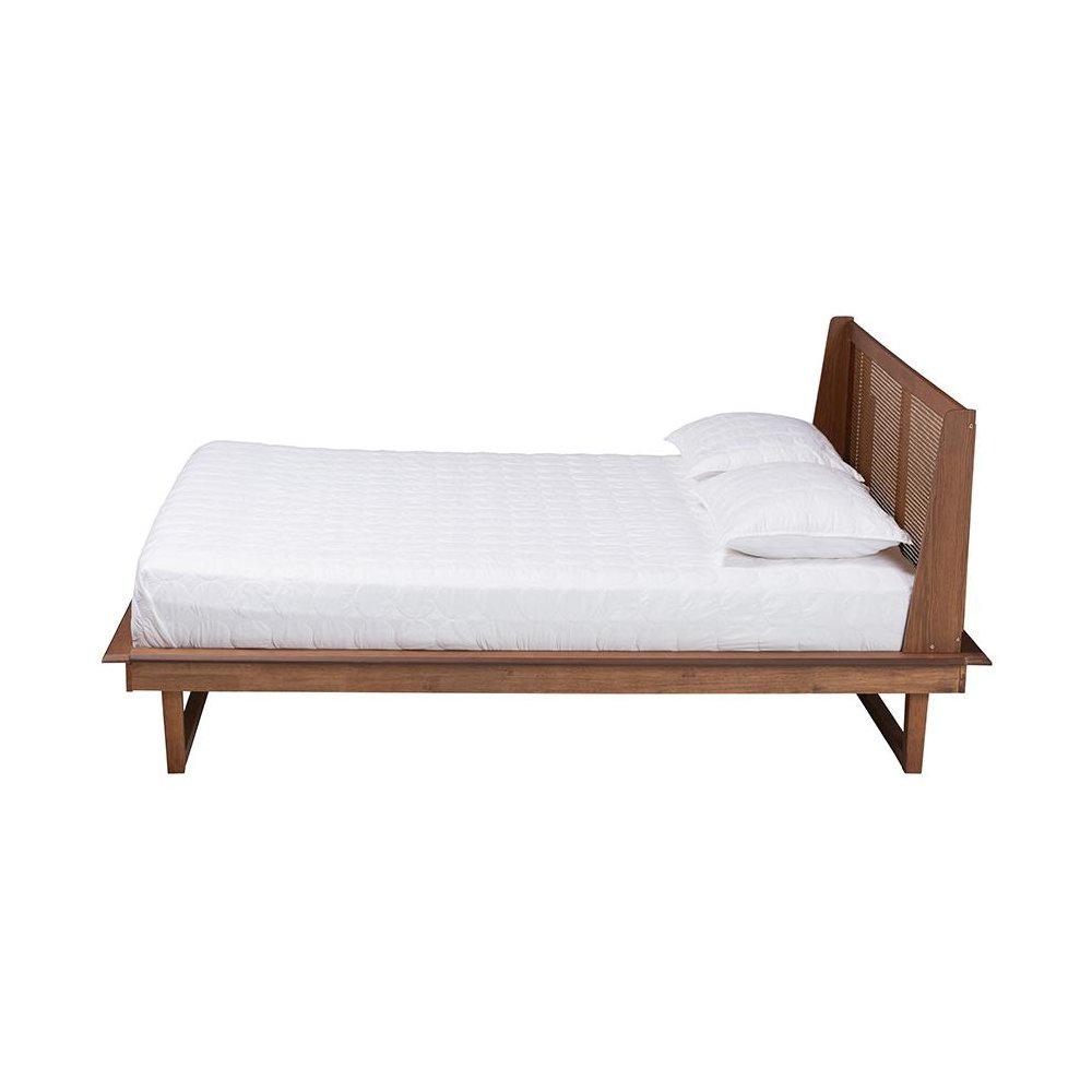 Aveena Mid-Century Modern Walnut Brown Finished Wood Queen Size Platform Bed