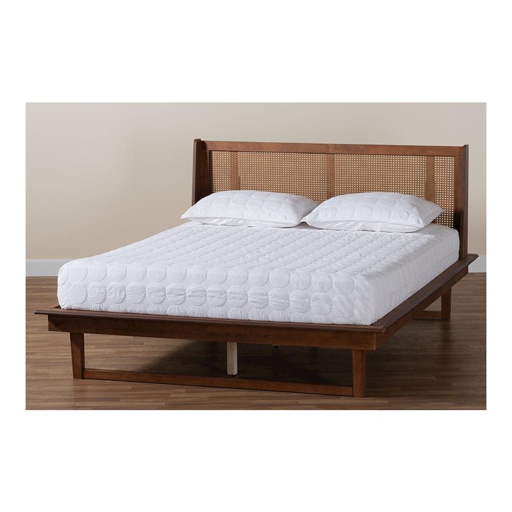 Aveena Mid-Century Modern Walnut Brown Finished Wood Queen Size Platform Bed