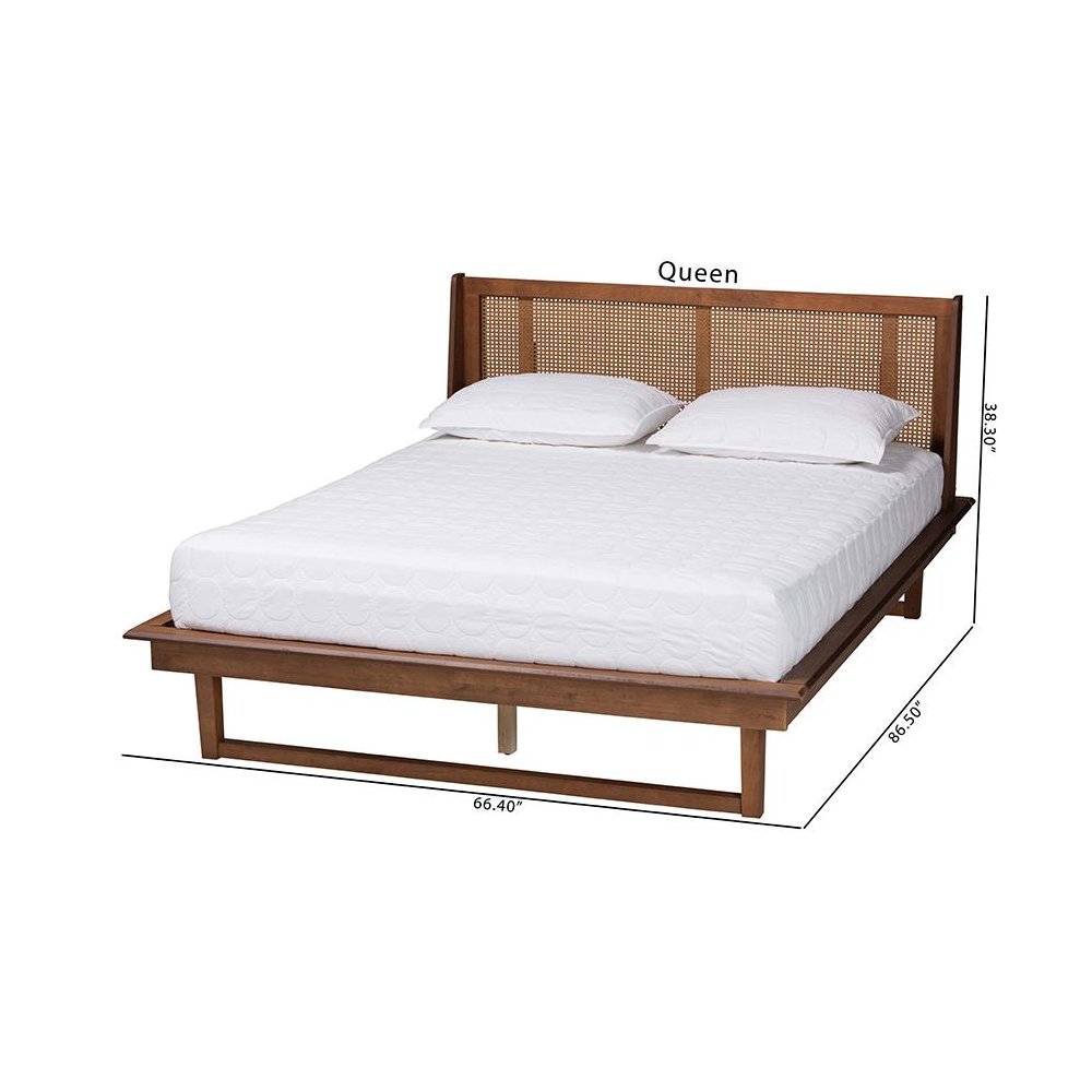 Aveena Mid-Century Modern Walnut Brown Finished Wood Queen Size Platform Bed
