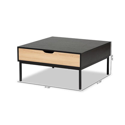 Two-Tone Oak Brown and Black Finished Wood Coffee Table