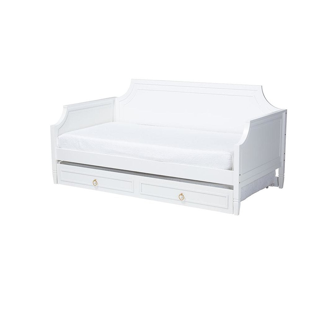 Traditional White Finished Wood Full Size Daybed with Twin Size trundle