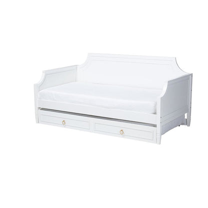 Traditional White Finished Wood Full Size Daybed with Twin Size trundle