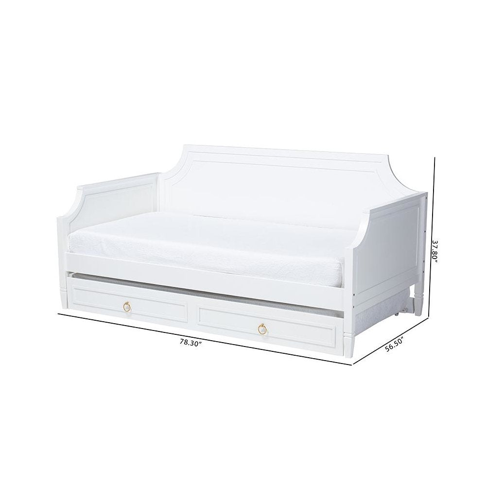 Traditional White Finished Wood Full Size Daybed with Twin Size trundle