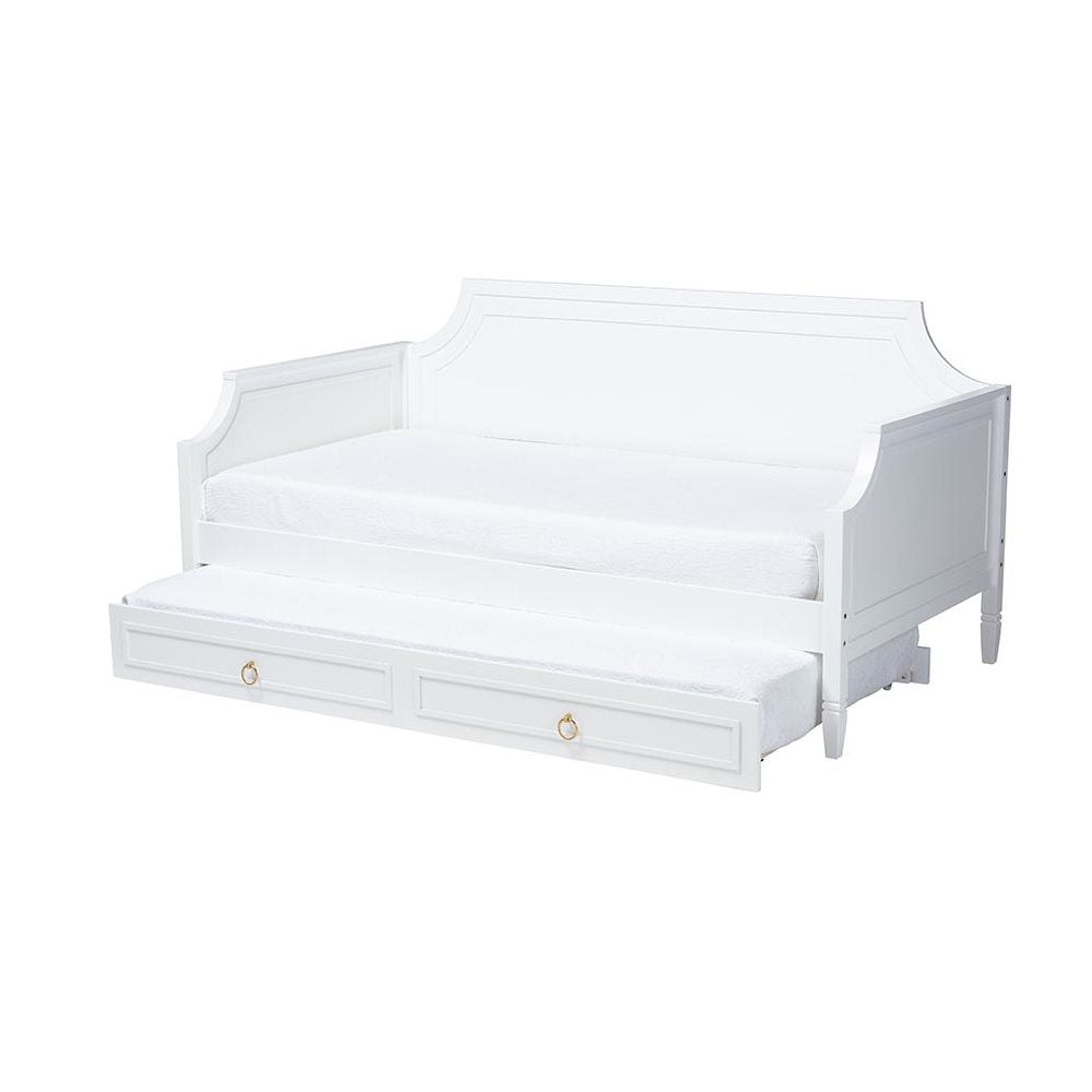 Traditional White Finished Wood Full Size Daybed with Twin Size trundle