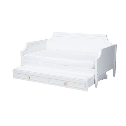 Traditional White Finished Wood Full Size Daybed with Twin Size trundle