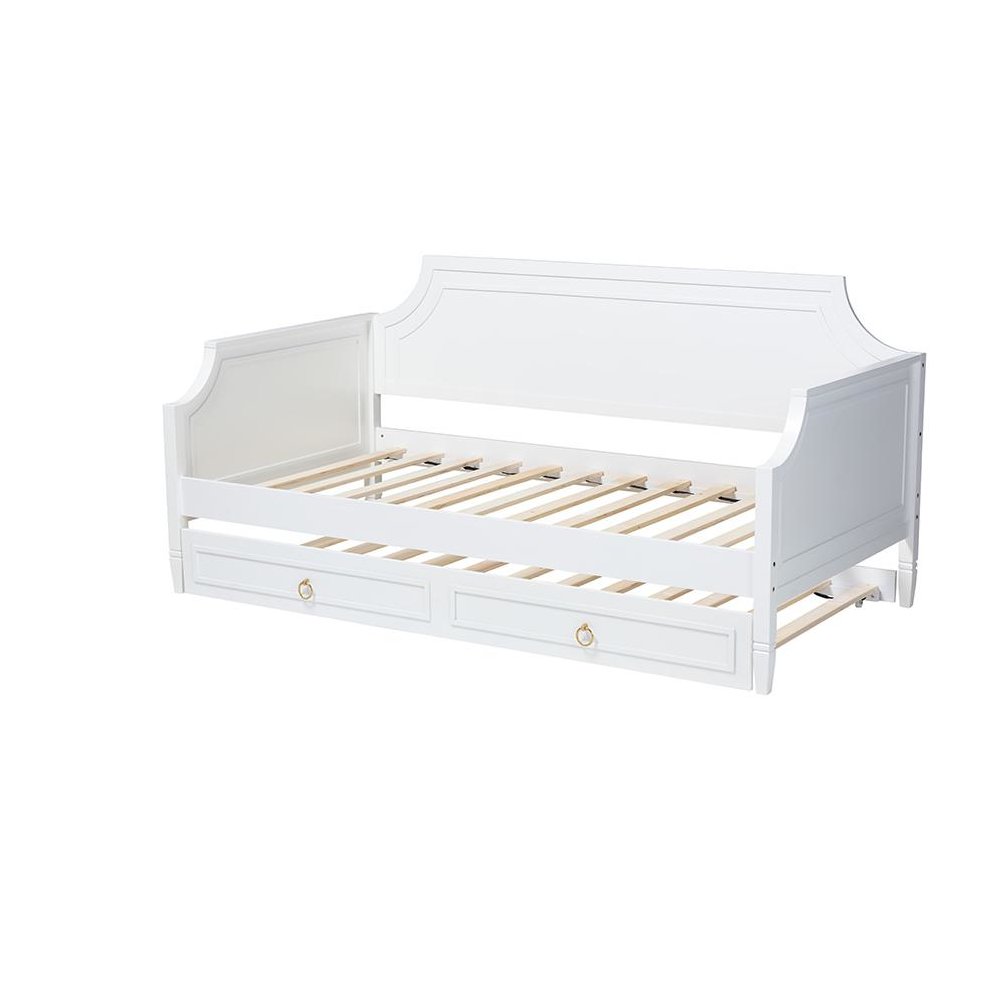 Traditional White Finished Wood Full Size Daybed with Twin Size trundle