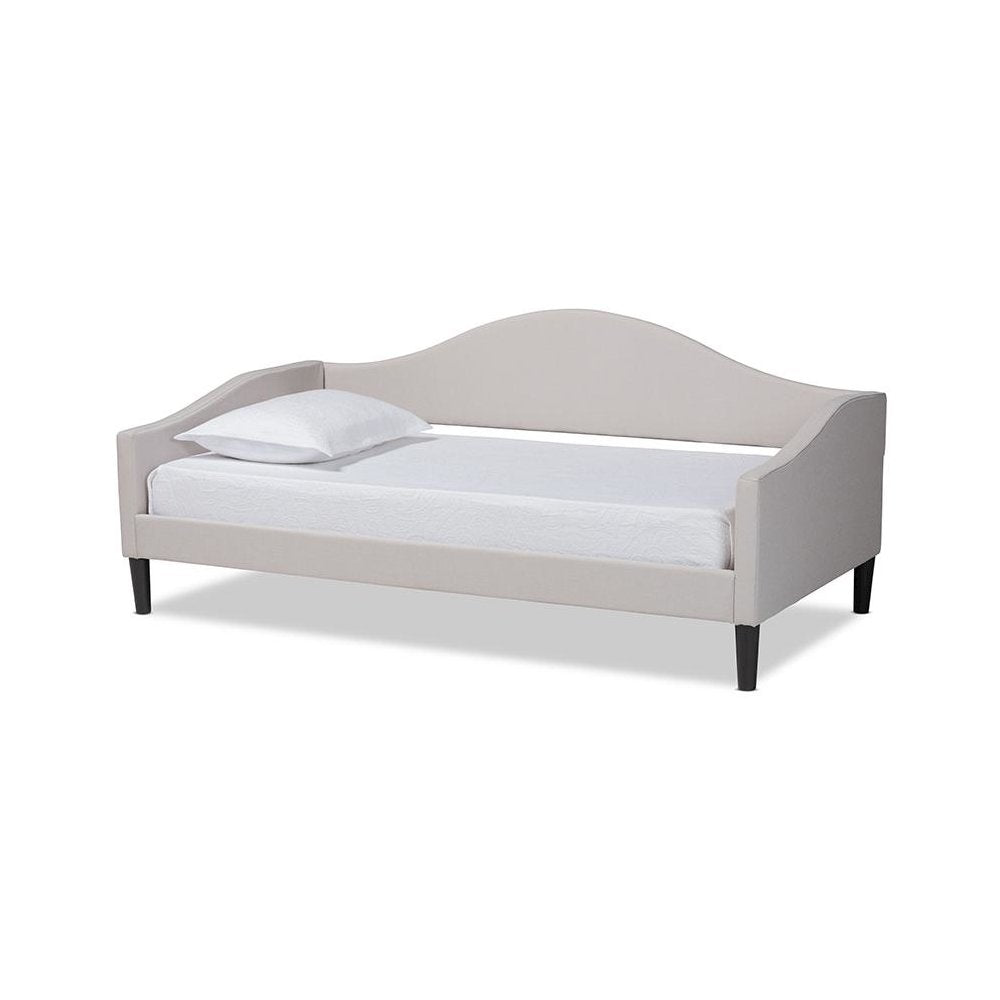 Beige Fabric Upholstered and Dark Brown Finished Wood Full Size Daybed