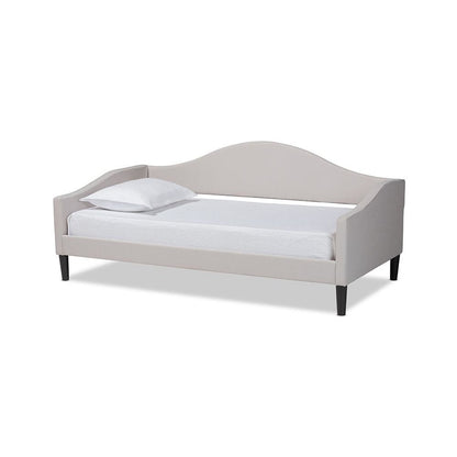 Beige Fabric Upholstered and Dark Brown Finished Wood Full Size Daybed
