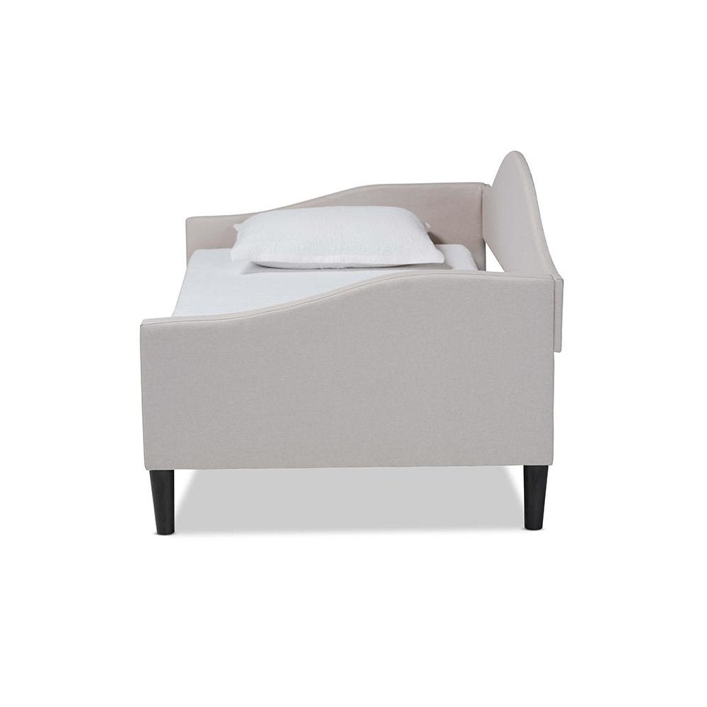 Beige Fabric Upholstered and Dark Brown Finished Wood Full Size Daybed