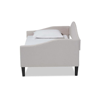 Beige Fabric Upholstered and Dark Brown Finished Wood Full Size Daybed