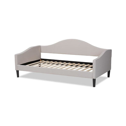 Beige Fabric Upholstered and Dark Brown Finished Wood Full Size Daybed