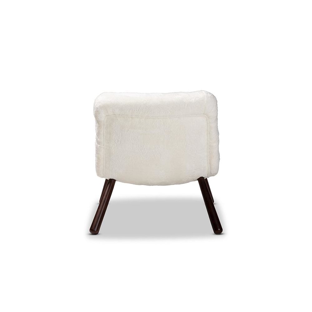 White Sherpa Upholstered and Walnut Brown Finished Wood Accent Chair