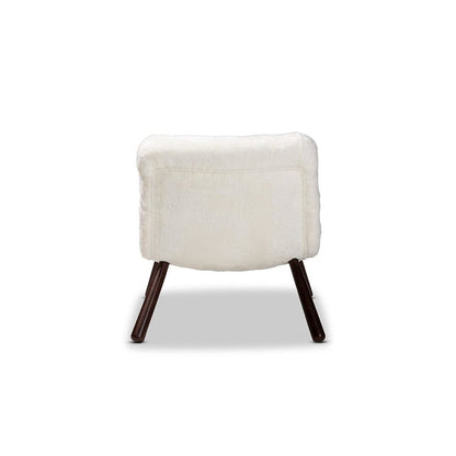 White Sherpa Upholstered and Walnut Brown Finished Wood Accent Chair