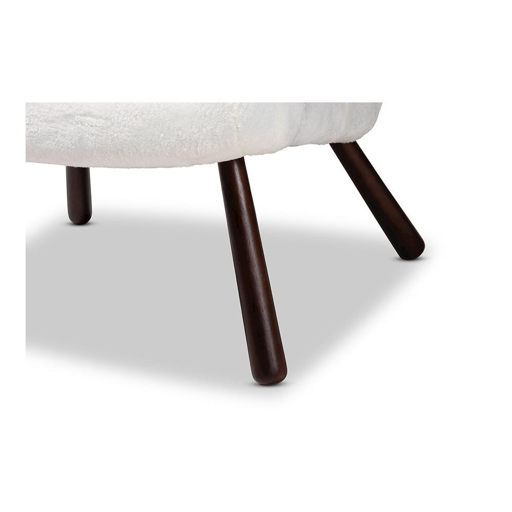 White Sherpa Upholstered and Walnut Brown Finished Wood Accent Chair