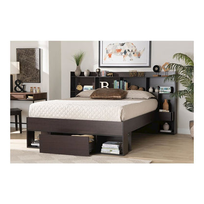 Baxton Studio Dexton Modern and Contemporary Dark Brown Finished Wood Queen Size Platform Storage Bed