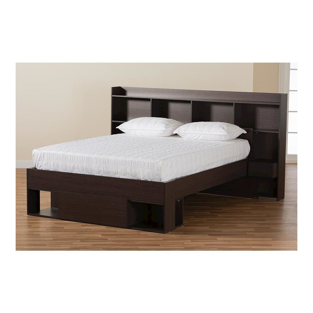 Baxton Studio Dexton Modern and Contemporary Dark Brown Finished Wood Queen Size Platform Storage Bed