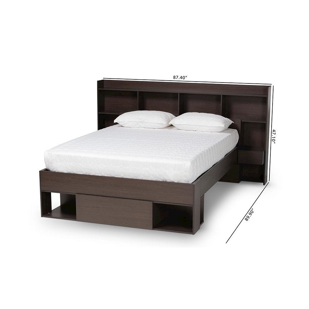 Baxton Studio Dexton Modern and Contemporary Dark Brown Finished Wood Queen Size Platform Storage Bed