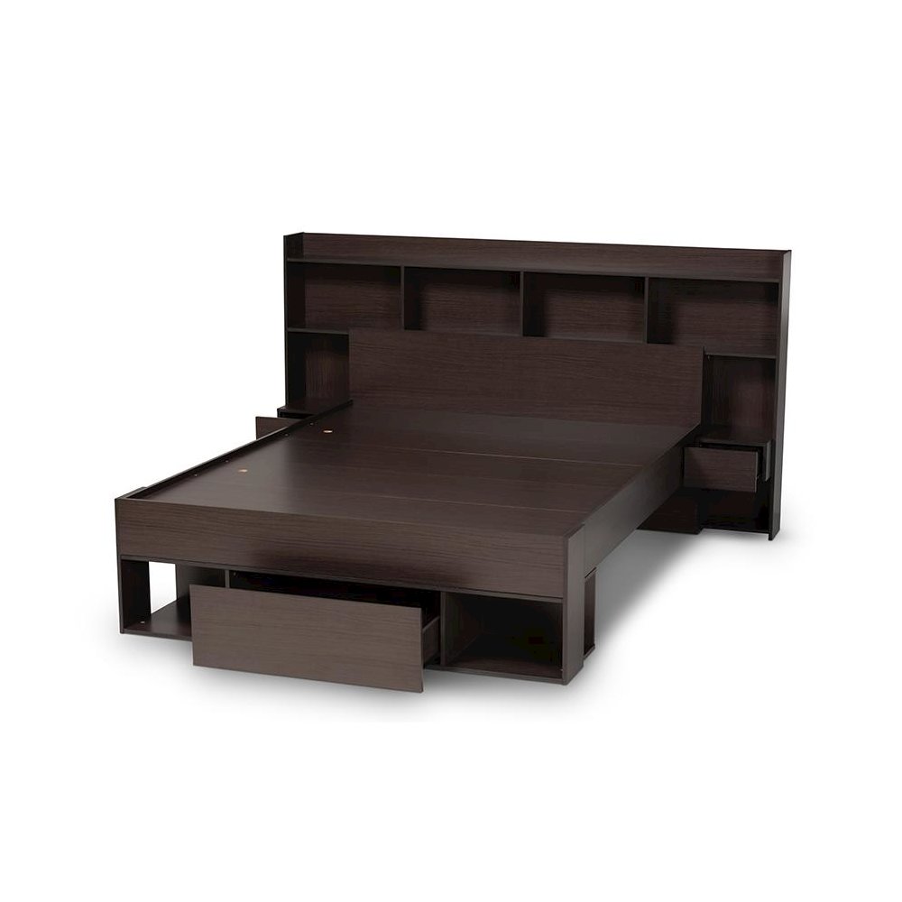Baxton Studio Dexton Modern and Contemporary Dark Brown Finished Wood Queen Size Platform Storage Bed
