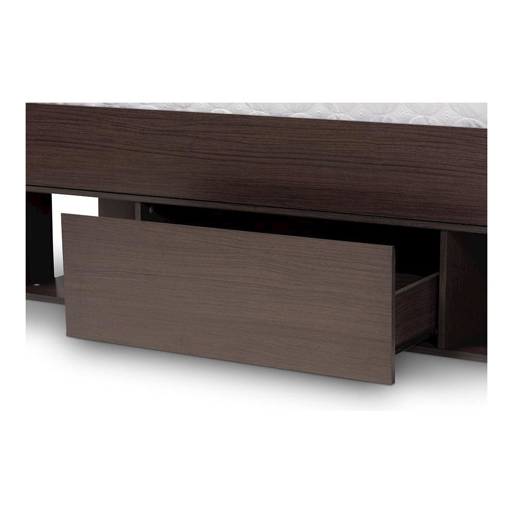 Baxton Studio Dexton Modern and Contemporary Dark Brown Finished Wood Queen Size Platform Storage Bed