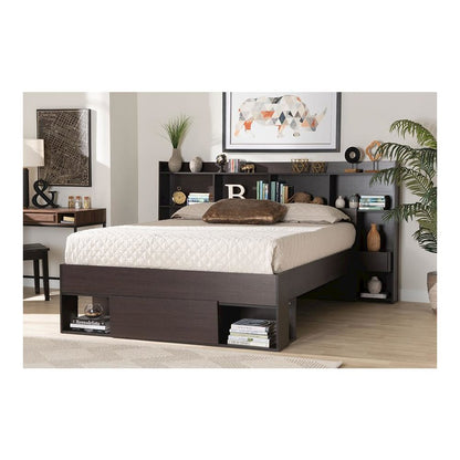 Baxton Studio Dexton Modern and Contemporary Dark Brown Finished Wood Queen Size Platform Storage Bed