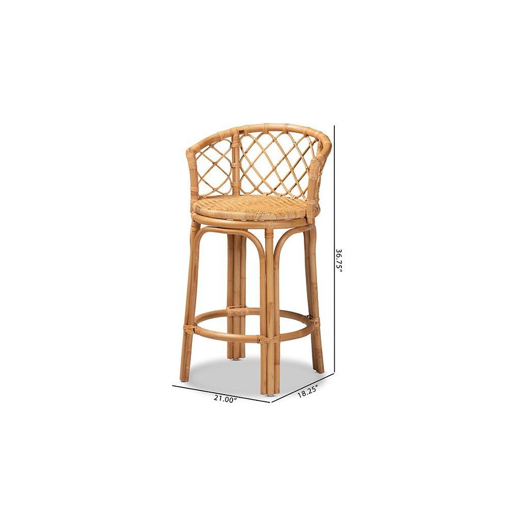 bali & pari Orchard Modern Bohemian Natural Brown Rattan Counter Stool